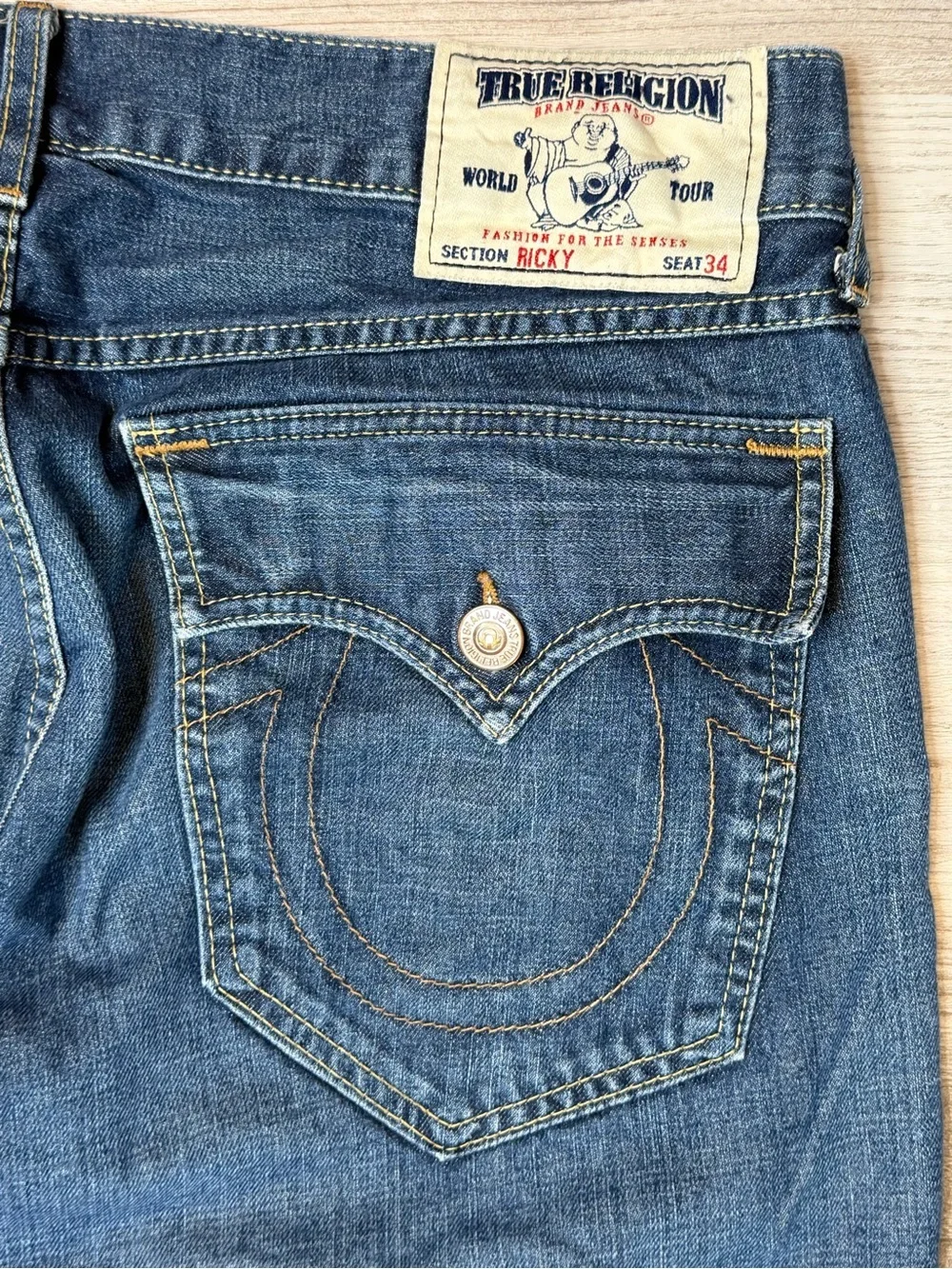 True Religion Ricky Straight Leg Flap Pocket Jeans Mens Size 36 Waist 38-39”
